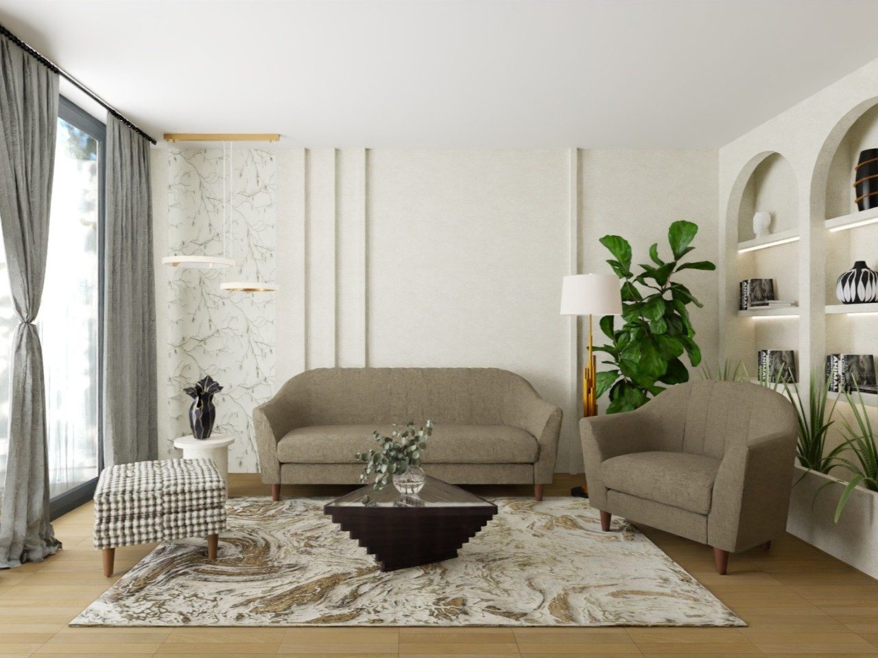 Stylish living room with beige sofas and décor - Beautiful Homes