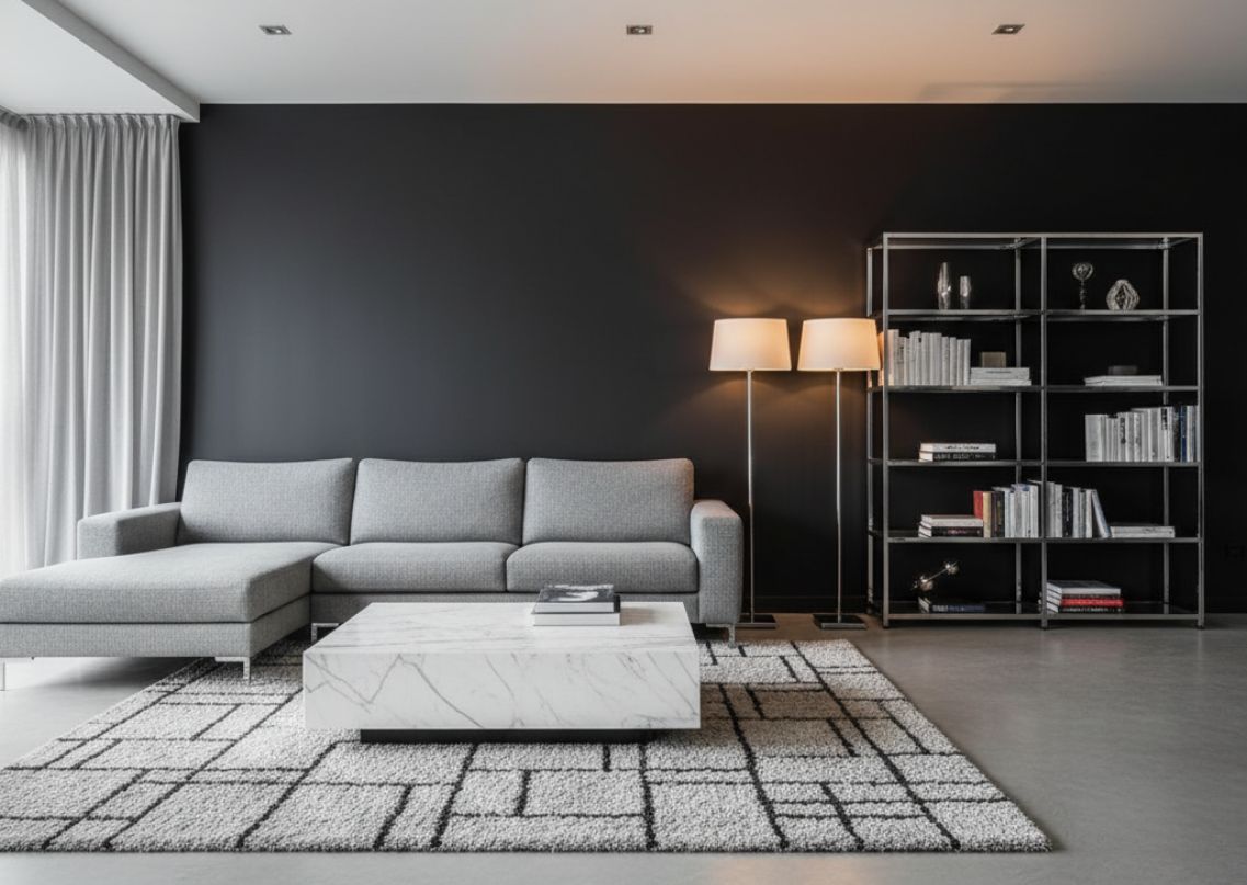 Modern living room with grey sofa and décor - Beautiful Homes