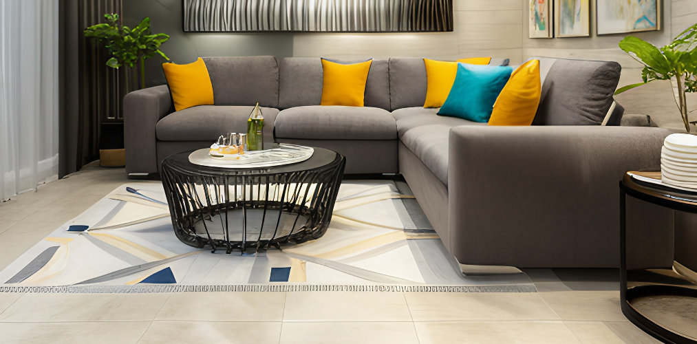 Grey l shaped sofa with vitrified tiles-Beautiful Homes