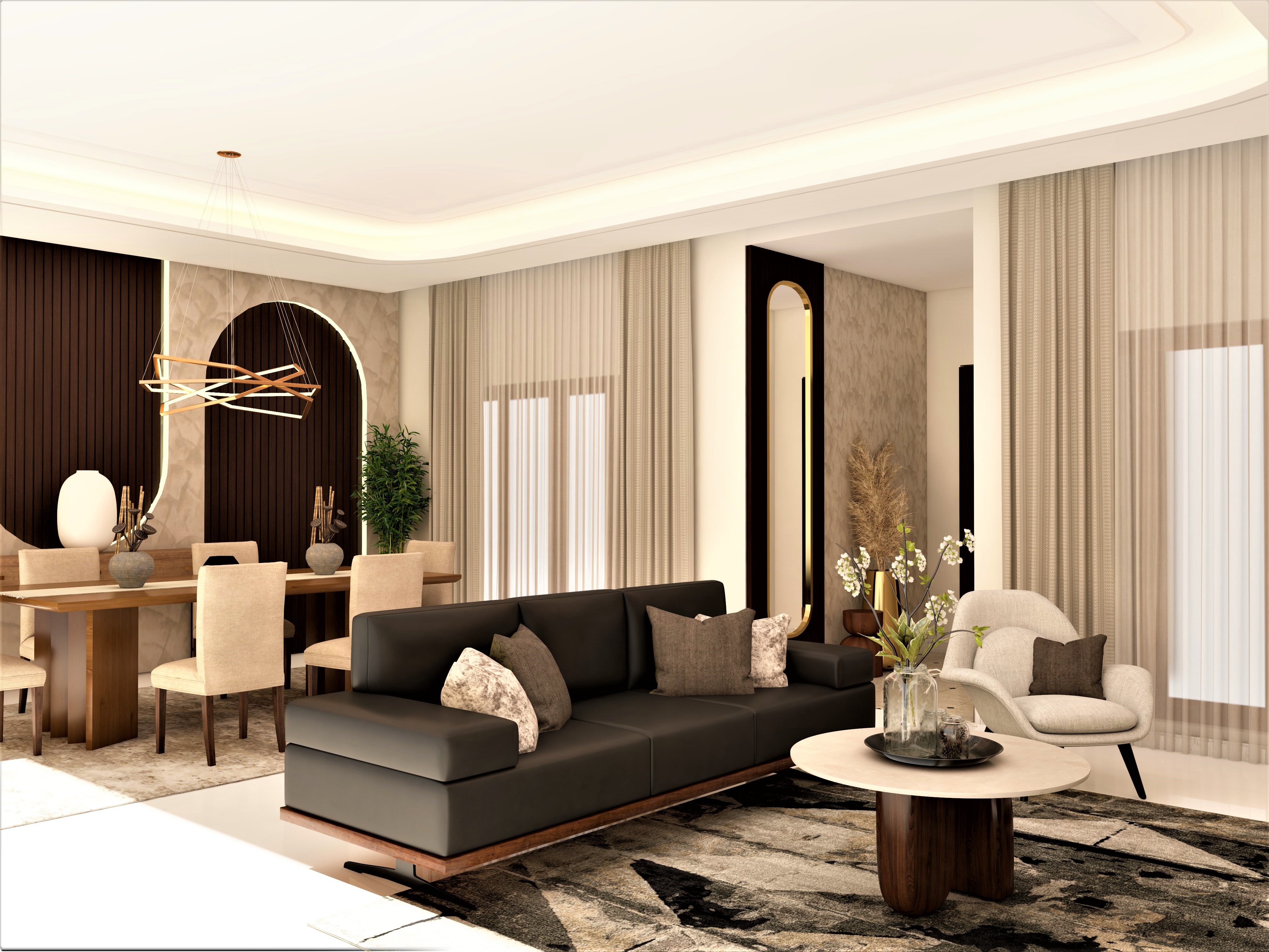 Stylish living room with black sofa and décor - Beautiful Homes