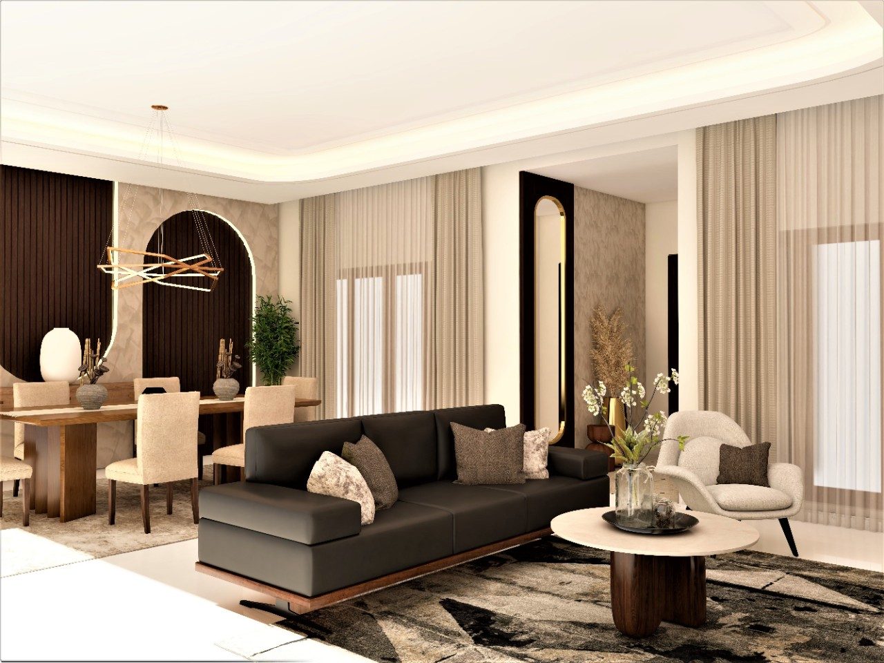 Stylish living room with black sofa and décor - Beautiful Homes