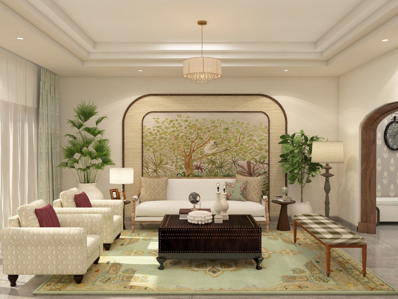 Luxury living room with Nilaya Luxe furniture and tropical wall art - Beautiful Homes