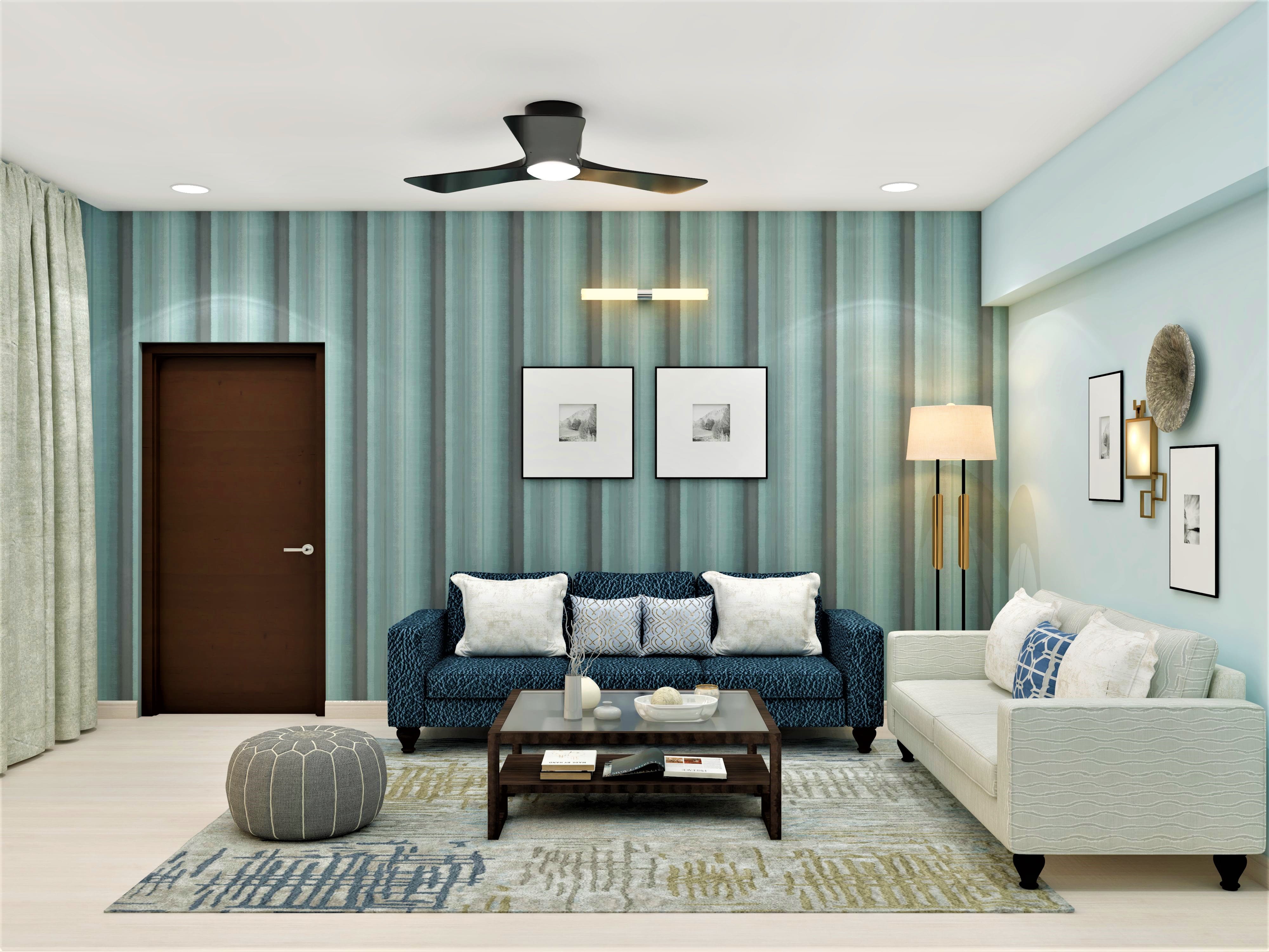 Minimalistic living room design in refreshing blue hues - Beautiful Homes