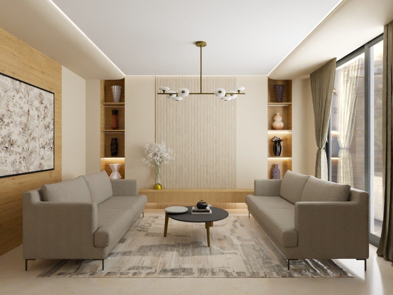 Modern living room with grey sofa and décor - Beautiful Homes