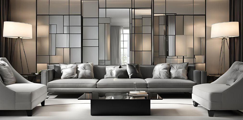 Minimalistic living room with sofas and mirrored panel wall - Beautiful Homes