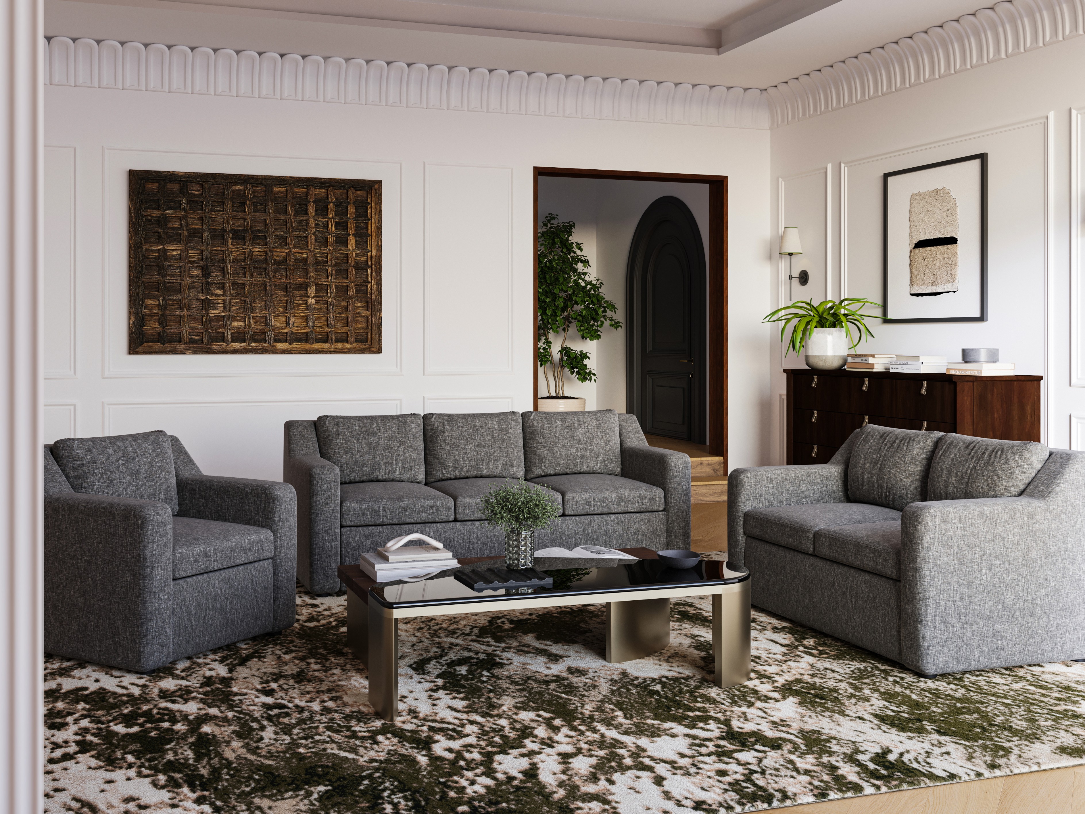 Classic living room with grey sofa and décor - Beautiful Homes