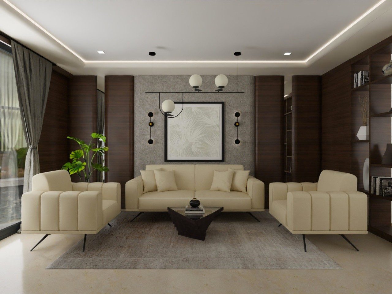 Modern living room with beige furniture and décor - Beautiful Homes
