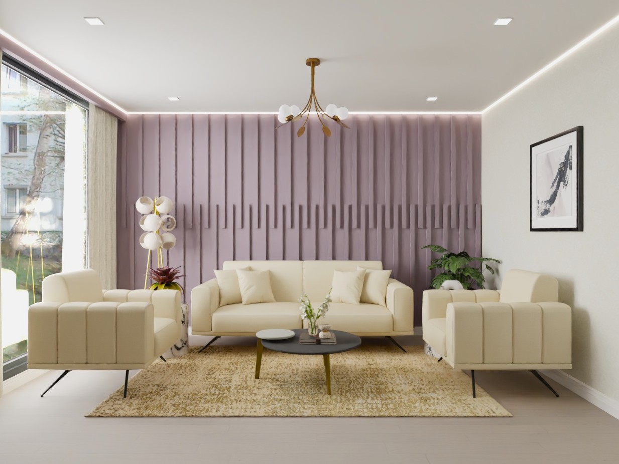 Living room with beige sofa and wall paneling - Beautiful Homes