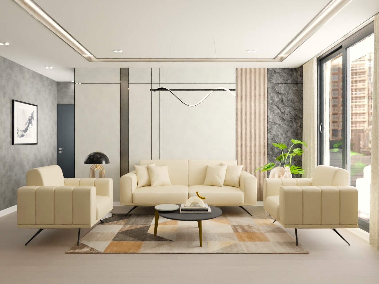 Living room with cream sofa and modern décor - Beautiful Homes