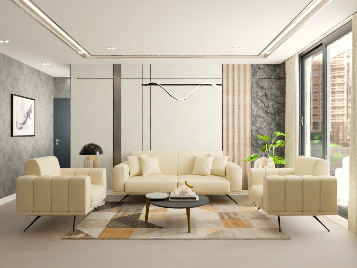 Living room with cream sofa and modern décor - Beautiful Homes