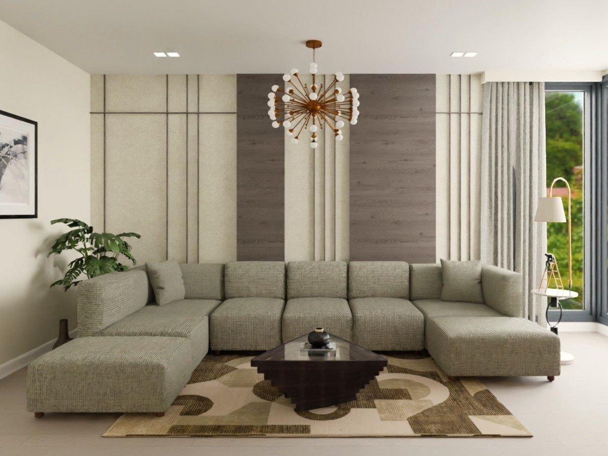 Contemporary living room with beige furniture and décor - Beautiful Homes