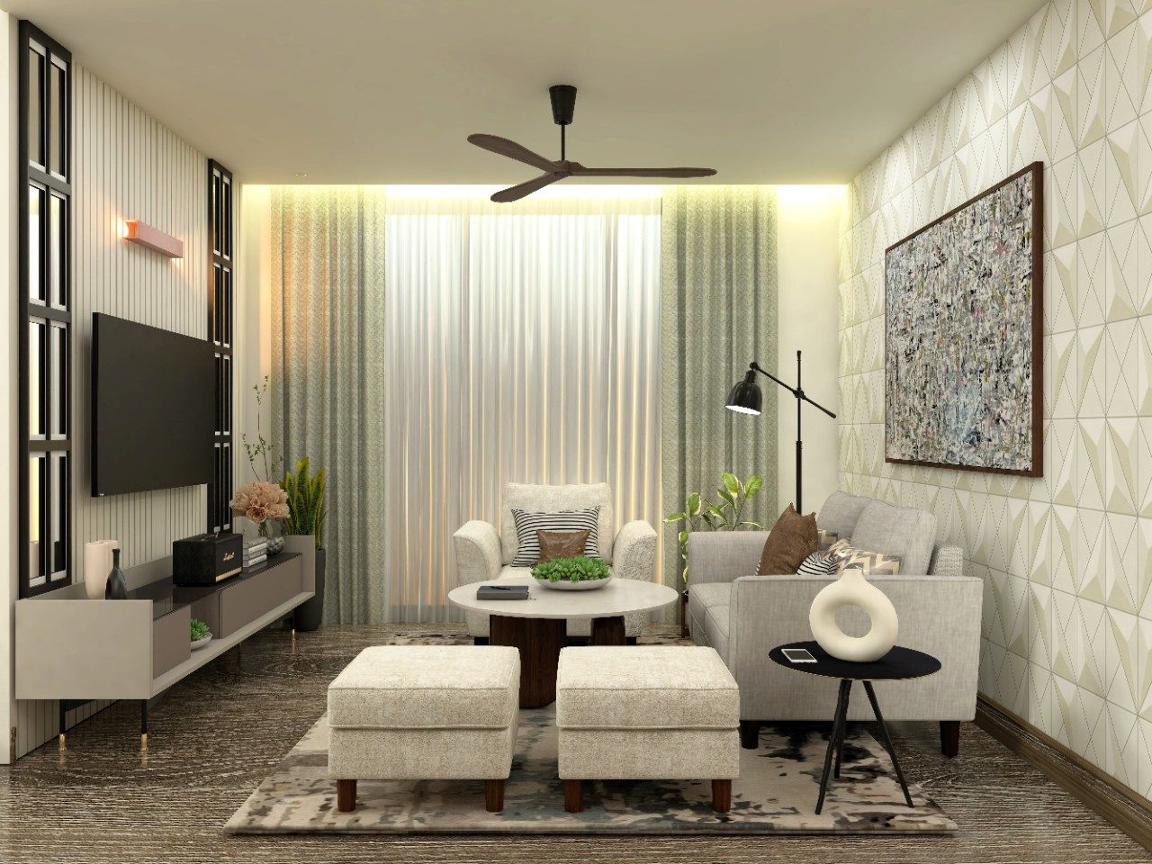 Modern contemporary living room with neutral tones - Beautiful Homes