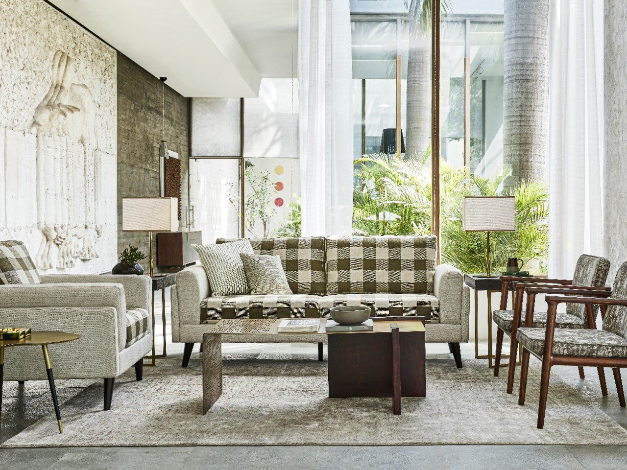 Modern living room with plaid sofa set - Beautiful Homes