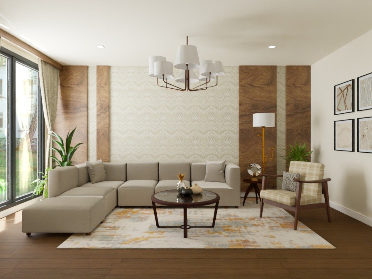 Living room with L-shaped sofa and chic décor - Beautiful Homes