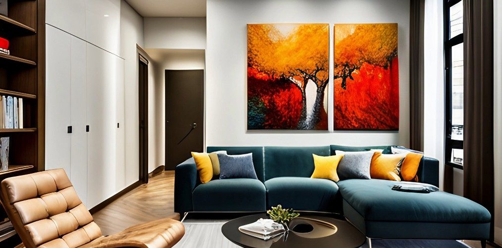 Modern living room corner decor with wall art-Beautiful Homes