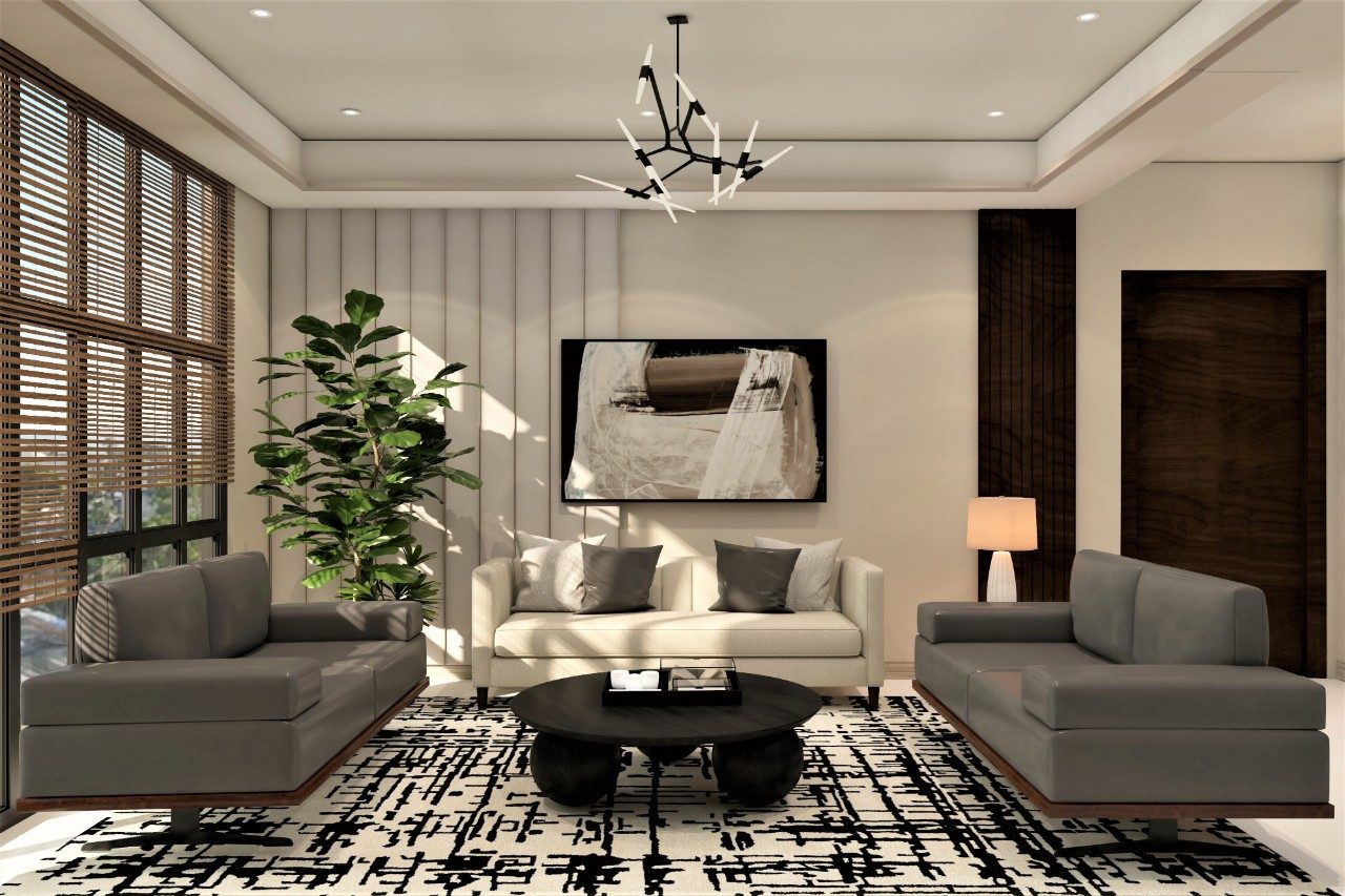 Grey and white living room with sofa set-Beautiful Homes