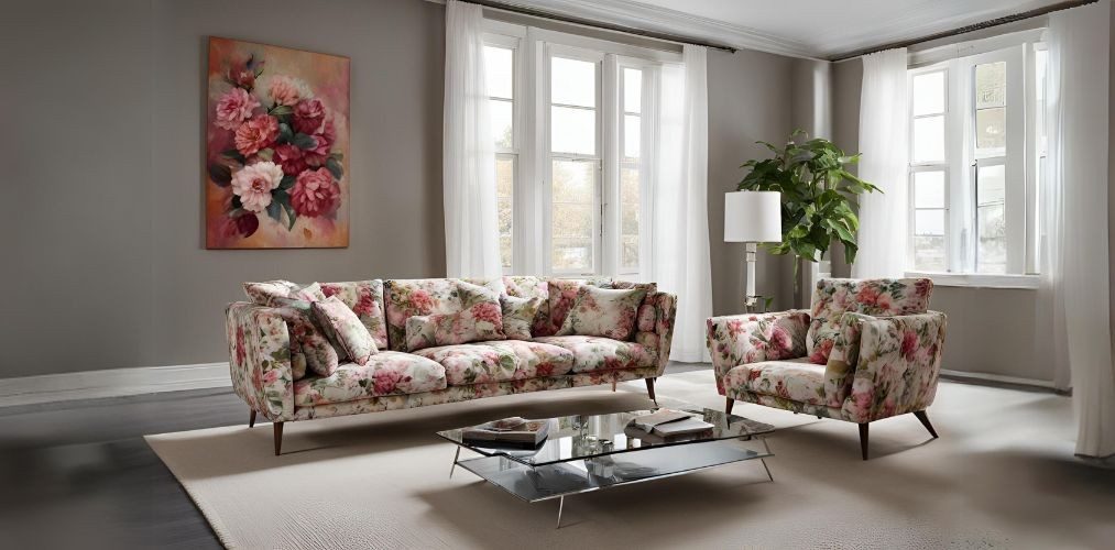 Modern living room sofa with floral upholstery - Beautiful Homes