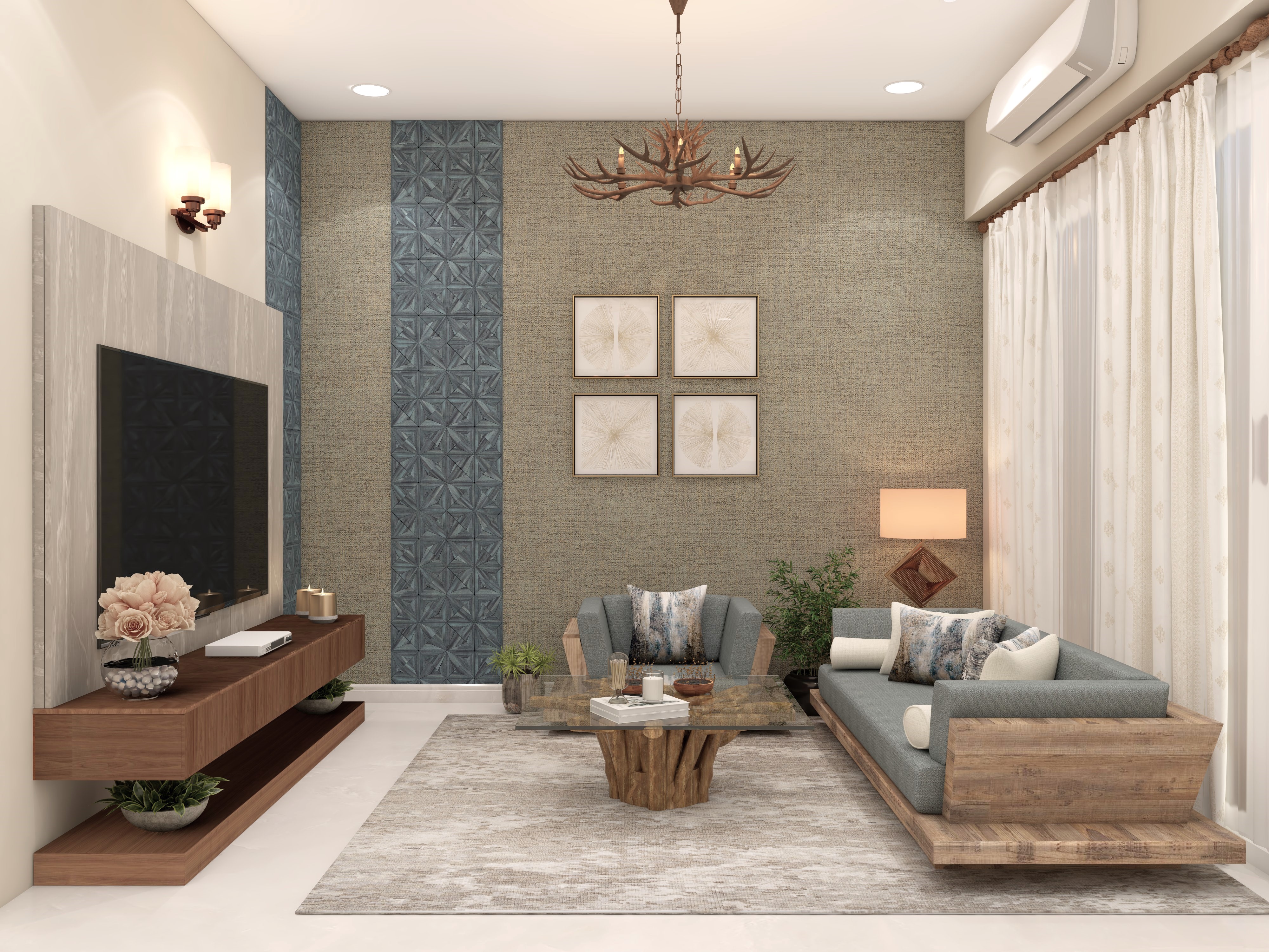 Modern living room with AP furniture and wall panels - Beautiful Homes