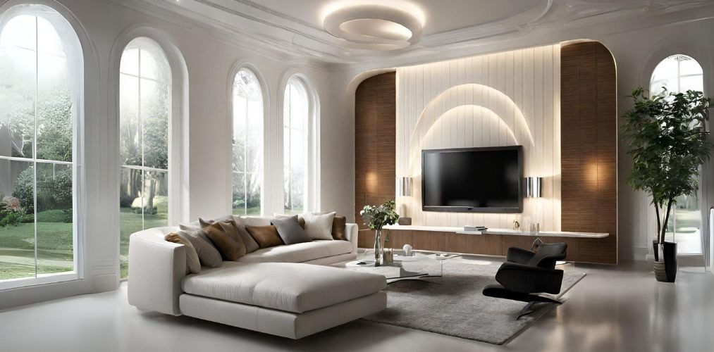 Modern living room with arched windows - Beautiful Homes