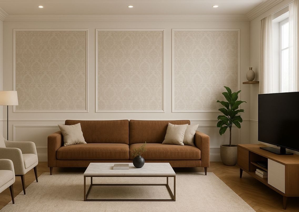 Modern living room with brown sofa and décor - Beautiful Homes
