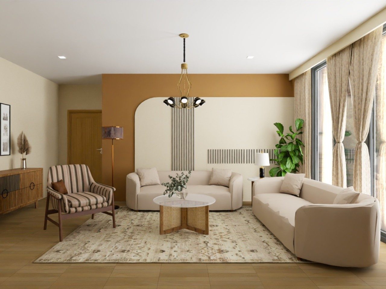 Modern living room with beige sofa and décor - Beautiful Homes