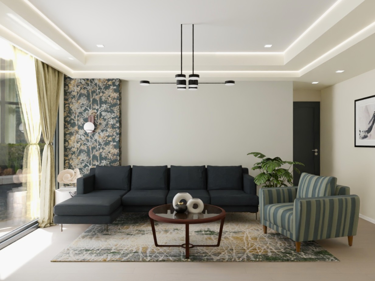 Living room with sofa, armchair, and décor accents - Beautiful Homes