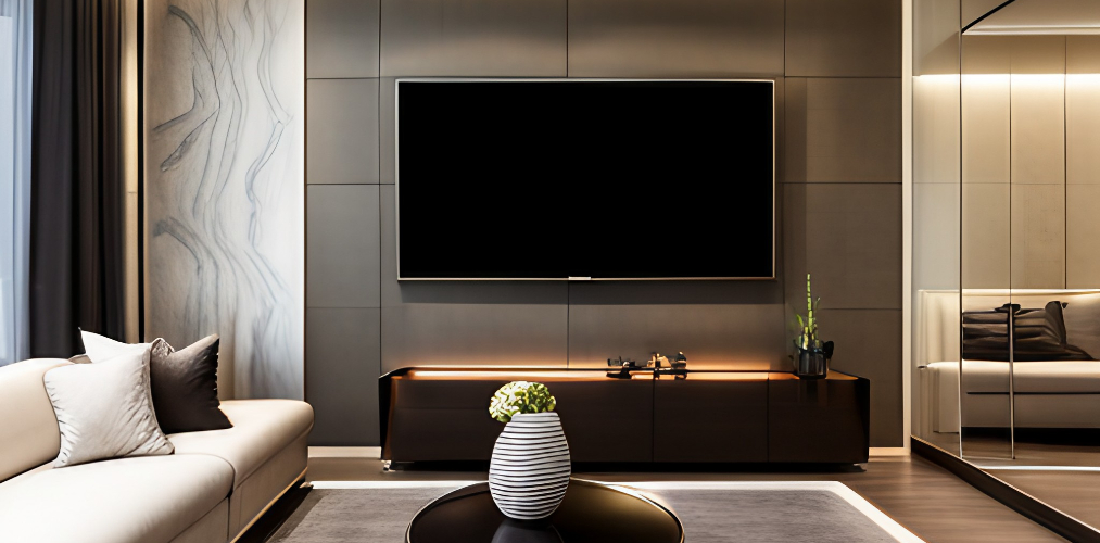 Living room with designer tv unit - Beautiful Homes