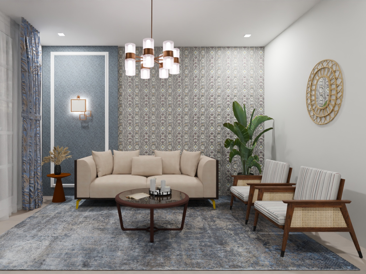 Living room with beige sofa set and carpet - Beautiful Homes