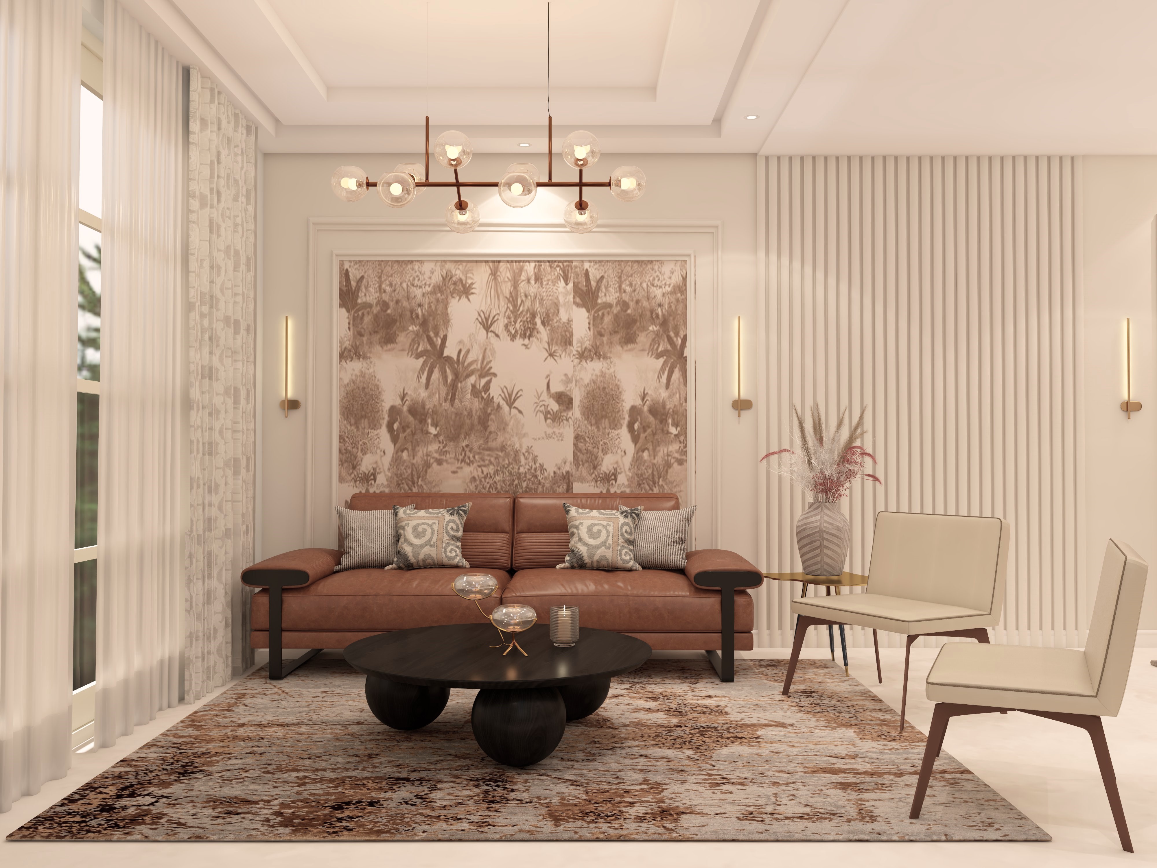 Modern living room with sofa, chairs, and décor - Beautiful Homes