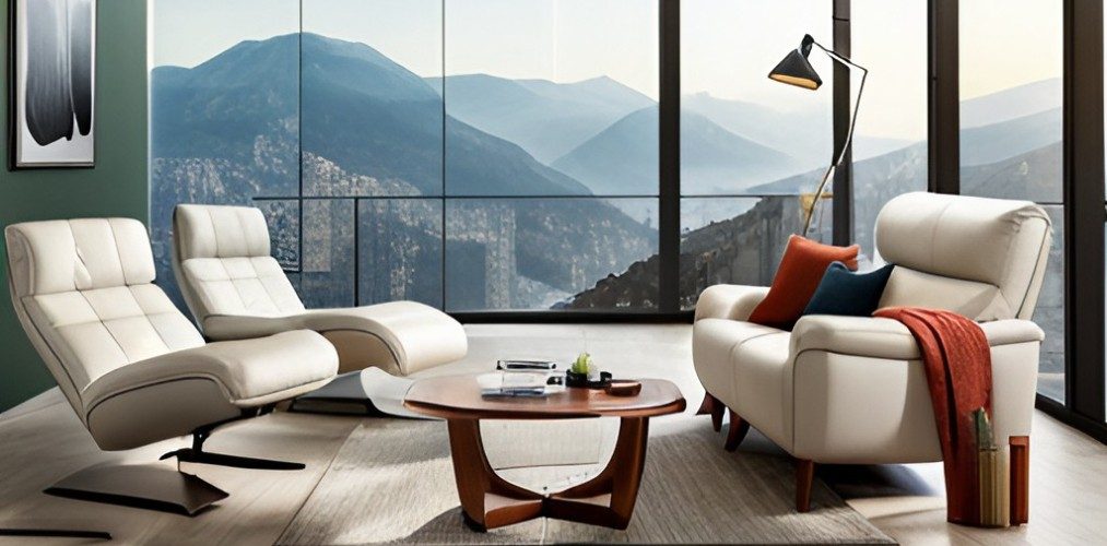 Living Room with Recliner Chair and Grey Wood Floors - Beautiful Homes