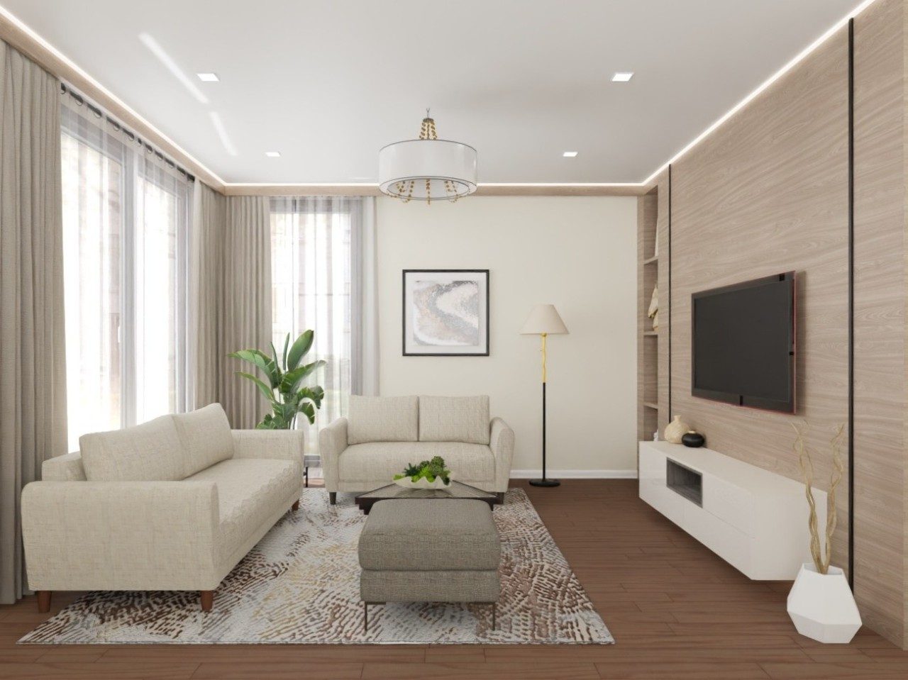 Living room with wooden flooring  - Beautiful Homes