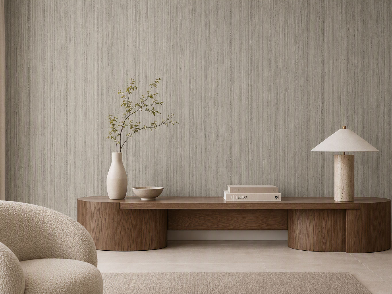 Light beige wallpaper with a refined vertical textured finish - Beautiful Homes