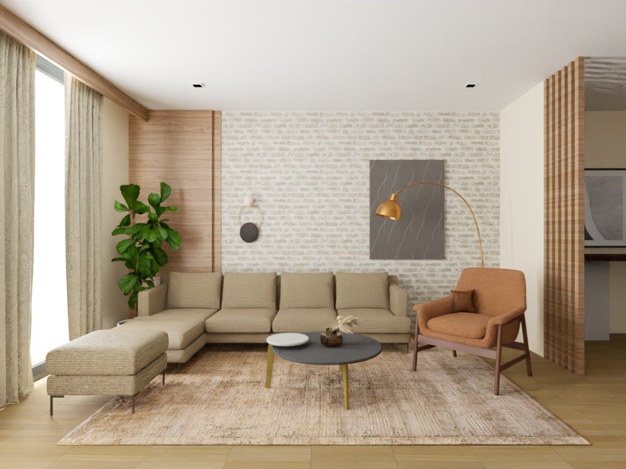 Modern living room with beige sectional sofa - Beautiful Homes