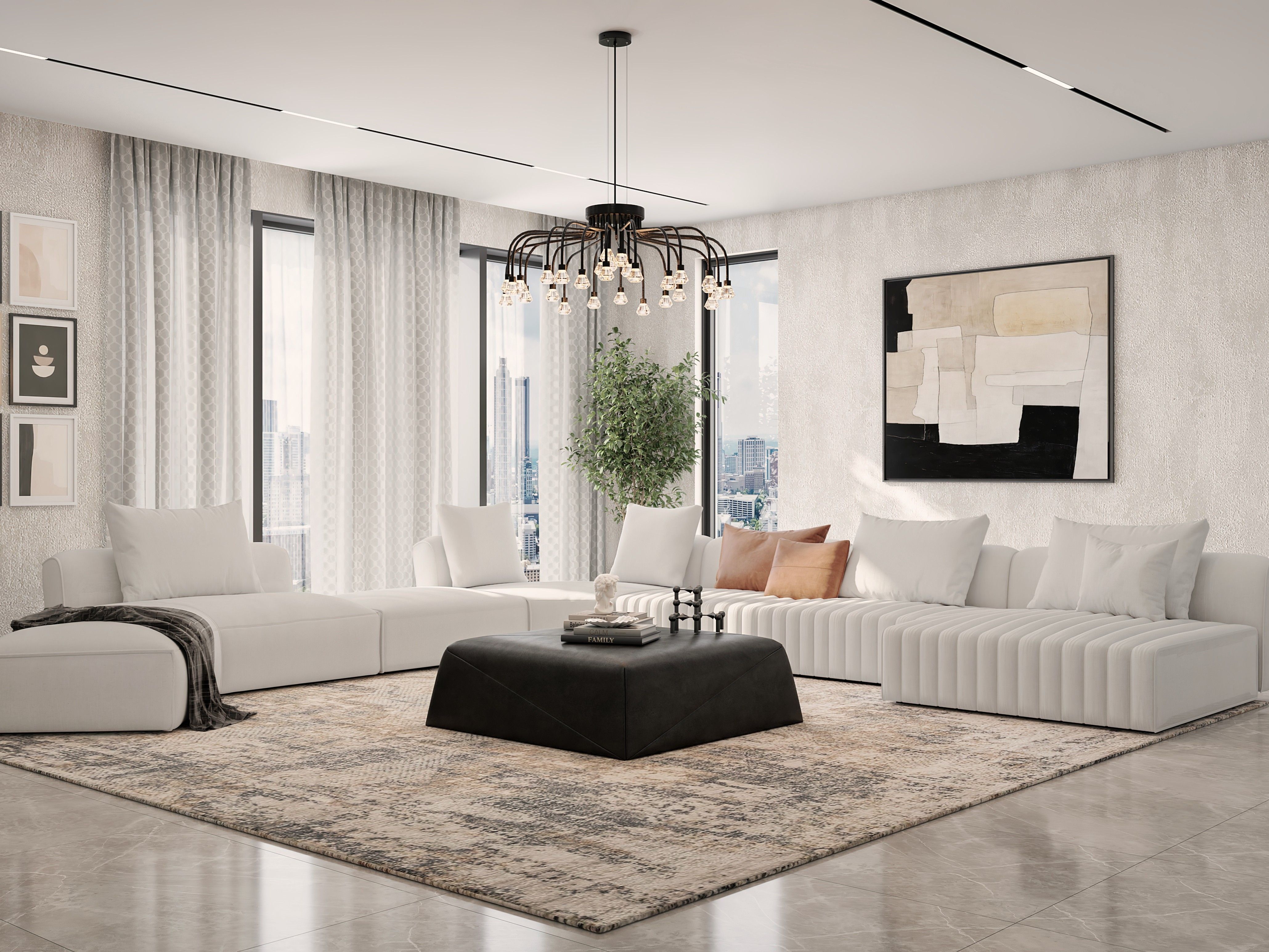 Living room featuring a sectional sofa and abstract décor - Beautiful Homes