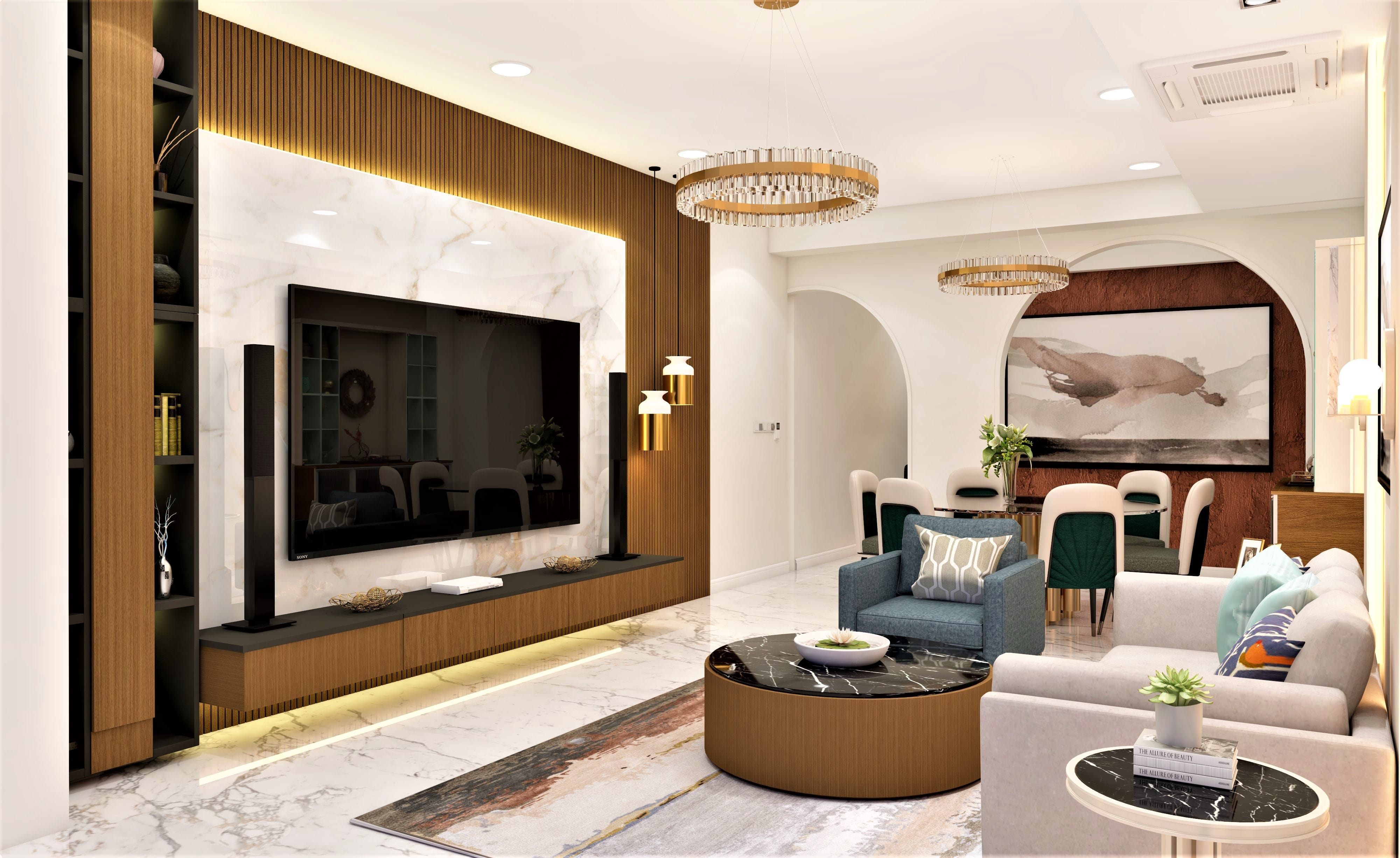 Modern spacious living room with beige theme - Beautiful Homes