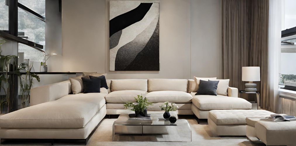 Modern white and black living room with sectional sofa - Beautiful Homes