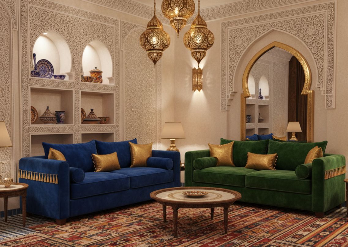 Luxury living room with velvet sofas and Persian carpet - Beautiful Homes