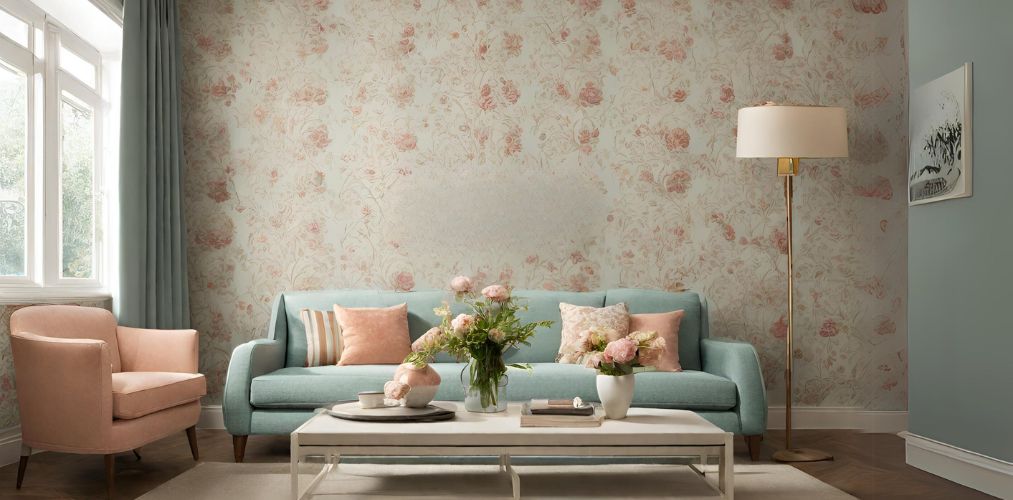 Pastel theme living room with floor lamp - Beautiful Homes