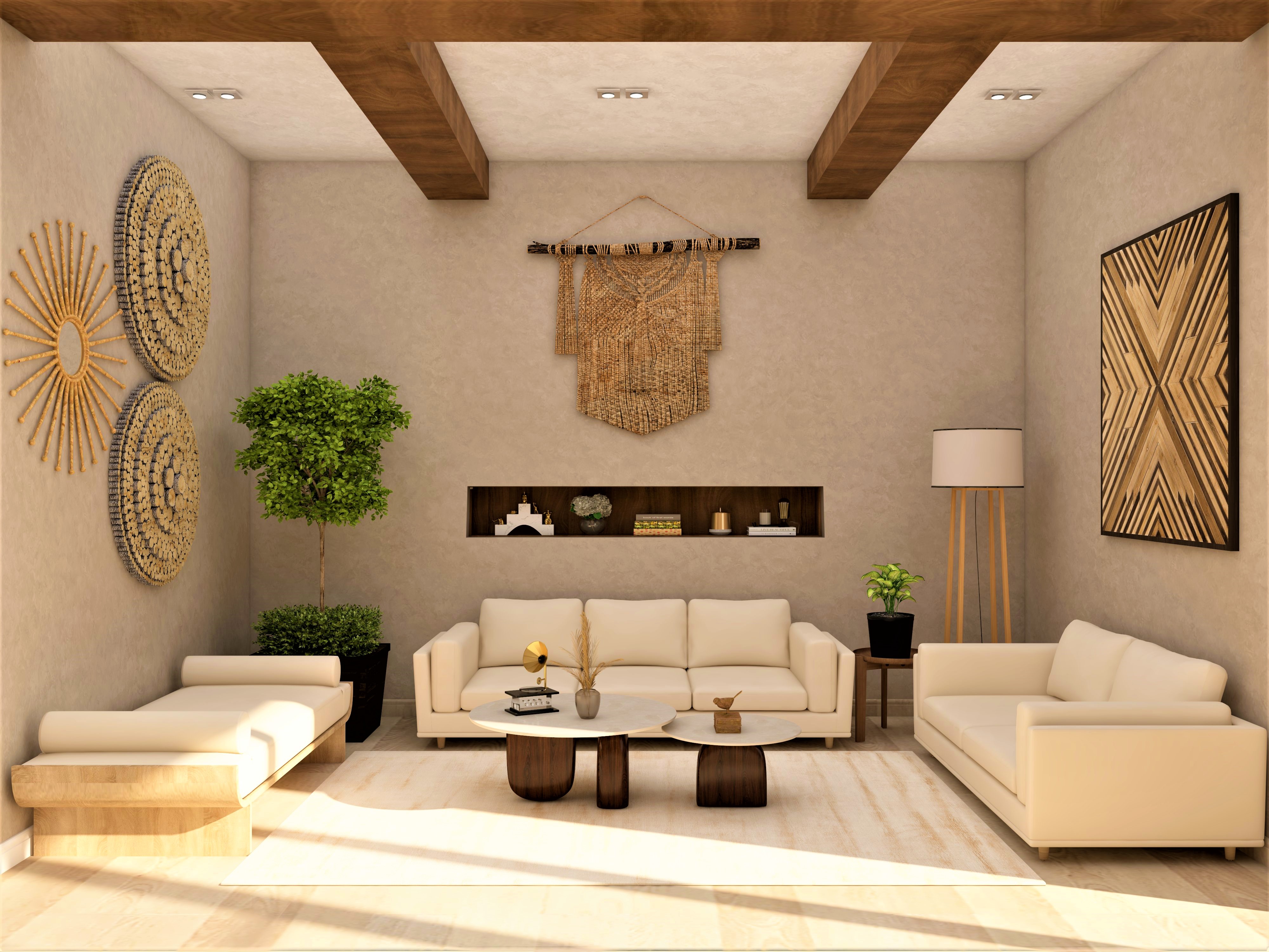 Rustic contemporary living room design with white sofa set-Beautiful Homes