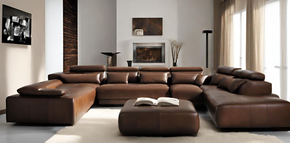 Simple U-shaped living room with leather sofa - Beautiful Homes