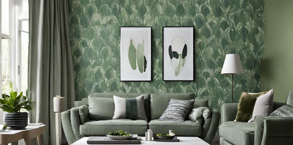 Small green living room with printed wallpaper - Beautiful Homes