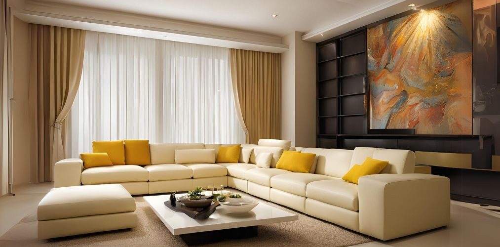 Spacious modern living room with l-shaped cream sofa - Beautiful Homes