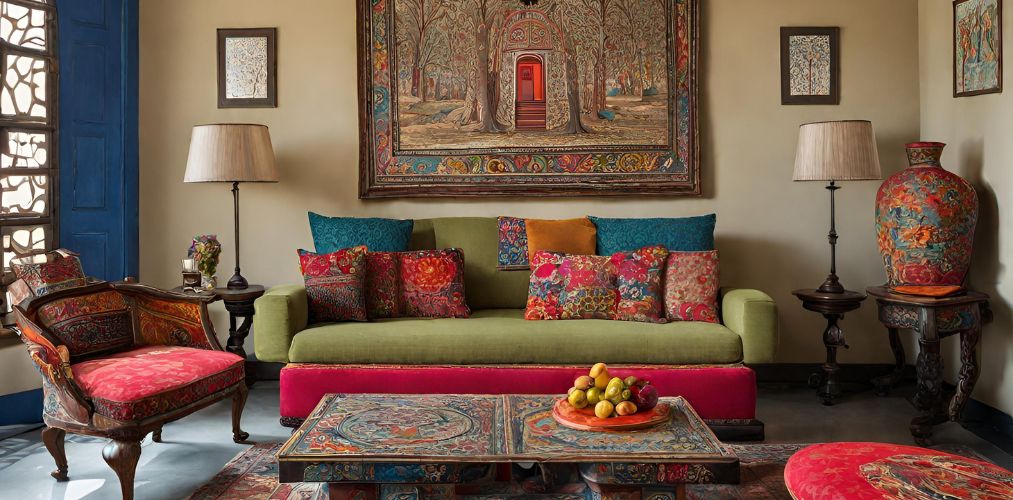 Traditional living room with printed upholstery-Beautiful Homes