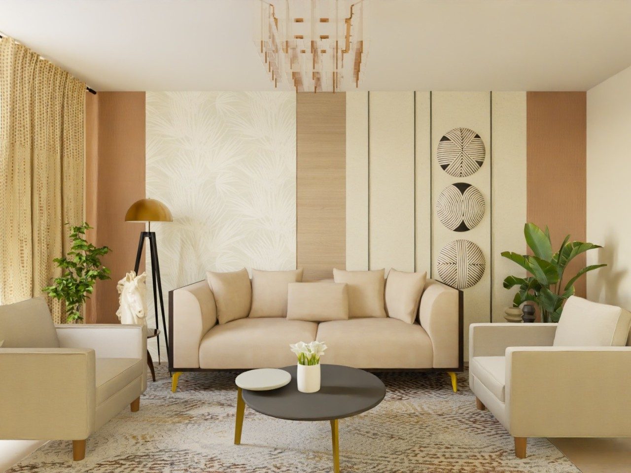 Beige sofa with modern décor and indoor plants - Beautiful Homes