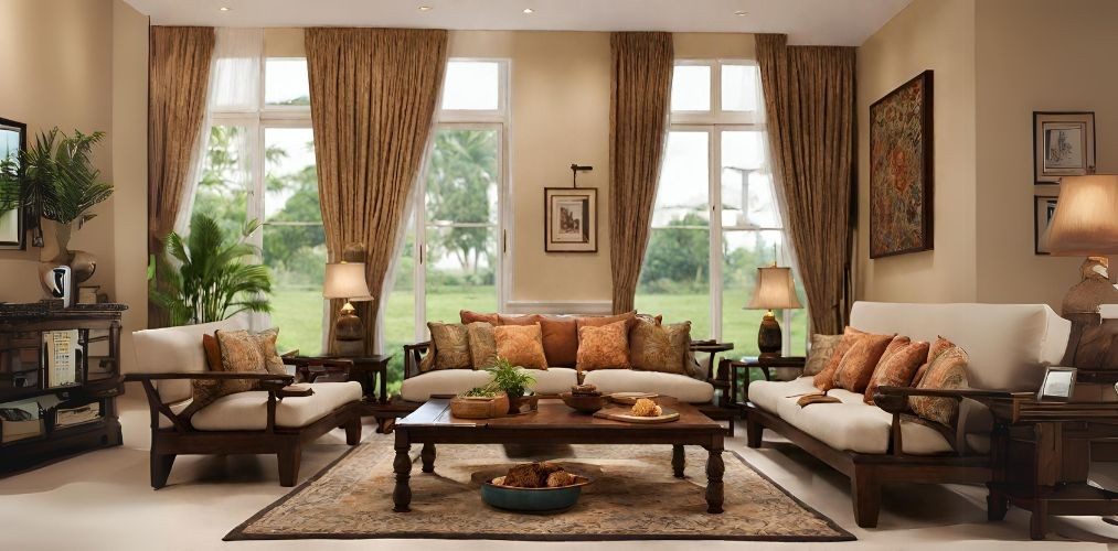 U-shaped traditional living room with wooden sofa frame - Beautiful Homes