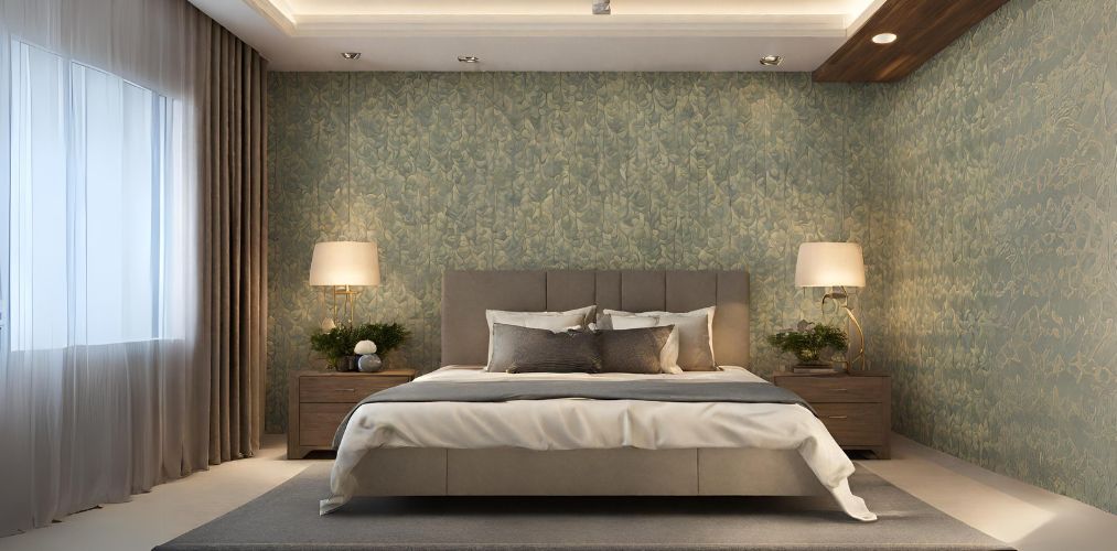 Master bedroom with wallpaper and table lamps - Beautiful Homes