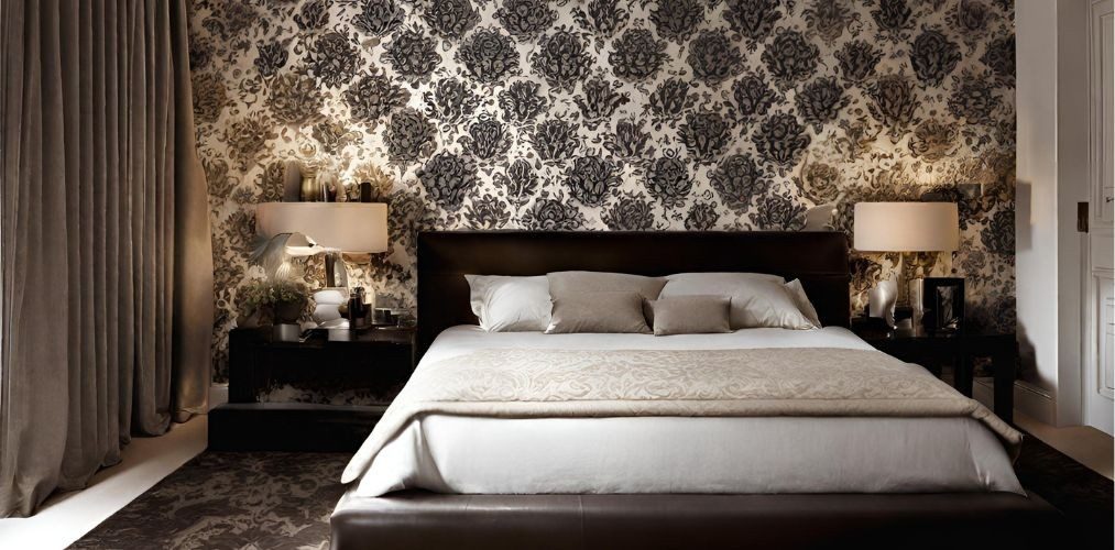 Modern bedroom design with damask wallpaper - Beautiful Homes