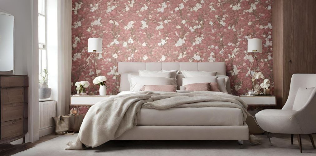 Modern bedroom with floral wallpaper - Beautiful Homes