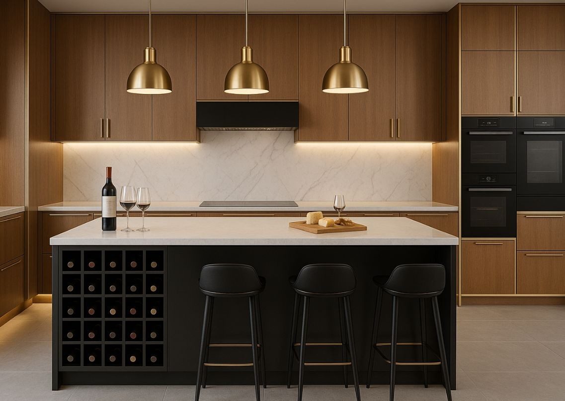 Stylish kitchen with marble and pendant lights - Beautiful Homes