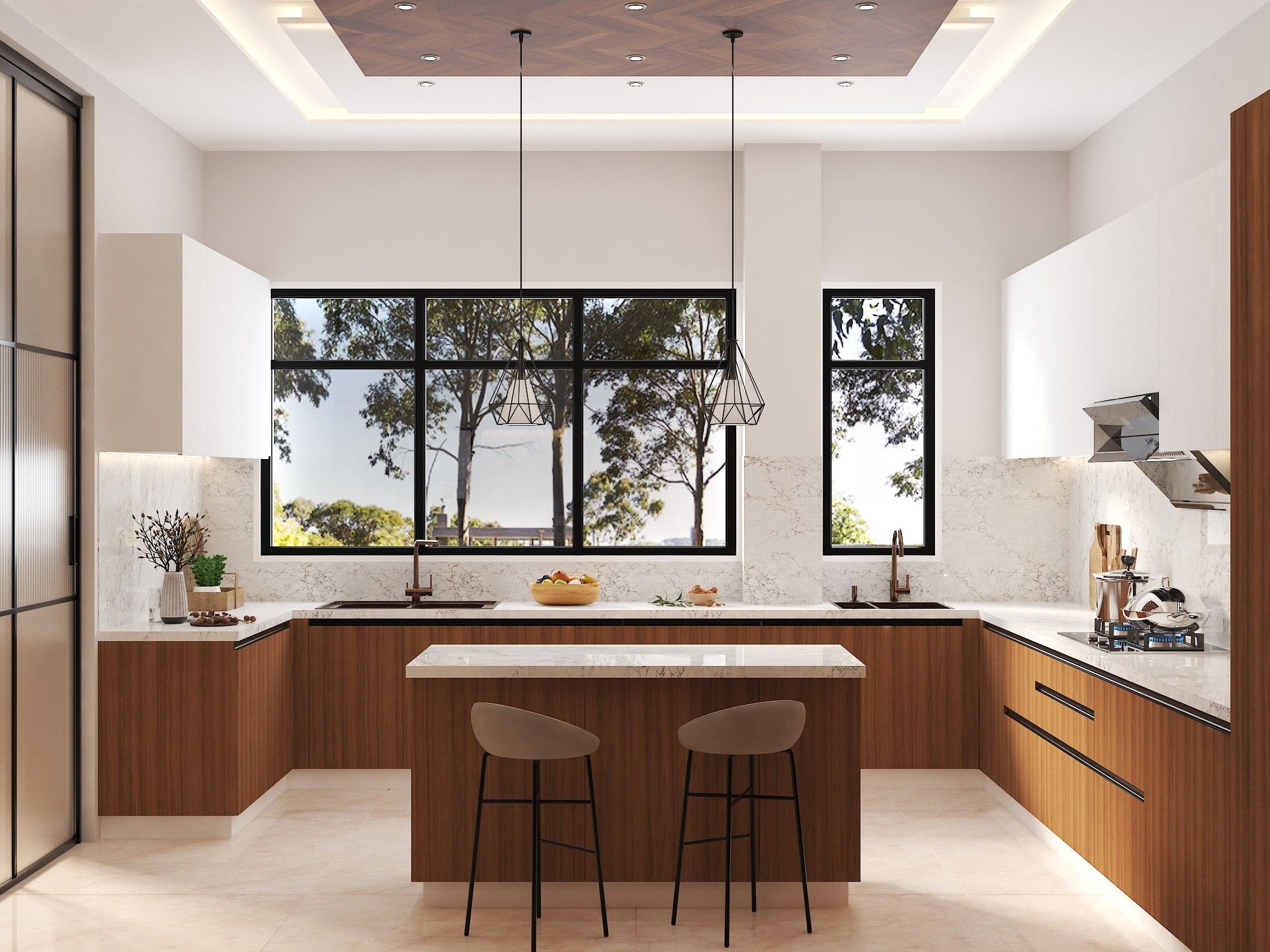 Modern U-shaped kitchen with wooden accents - Beautiful Homes